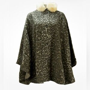 Alice’s Pig Leopard Print Cape w/Arm Holes&Faux Fur Cream Collar  Size 4    NWT